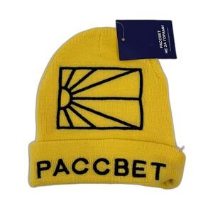 Rassvet Big Logo Yellow Knit Beanie Paccbet Fold Over Wool NEW NWT